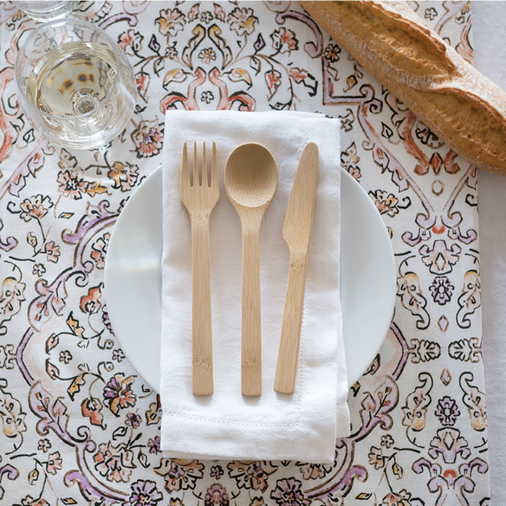 Reusable Bamboo Spoon, Knife & Fork Set
