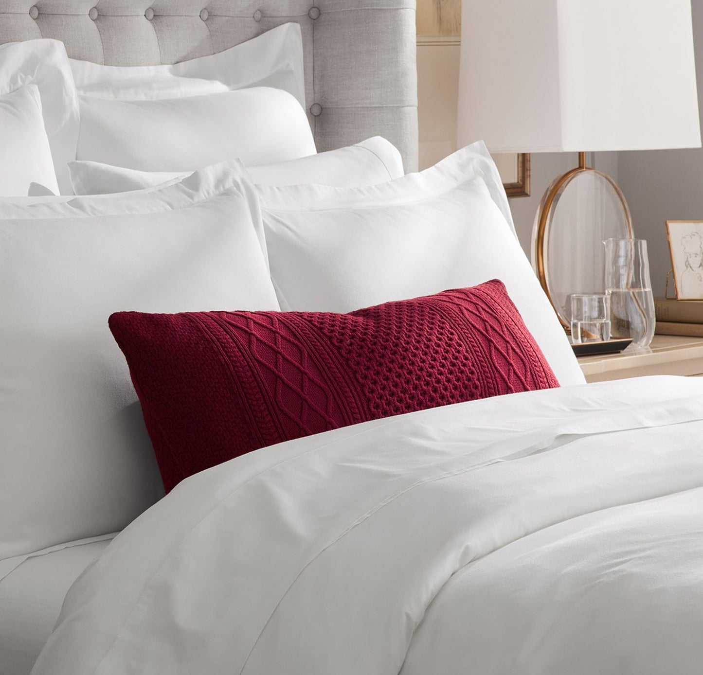 Aran Knit Pillow Cover - Cranberry