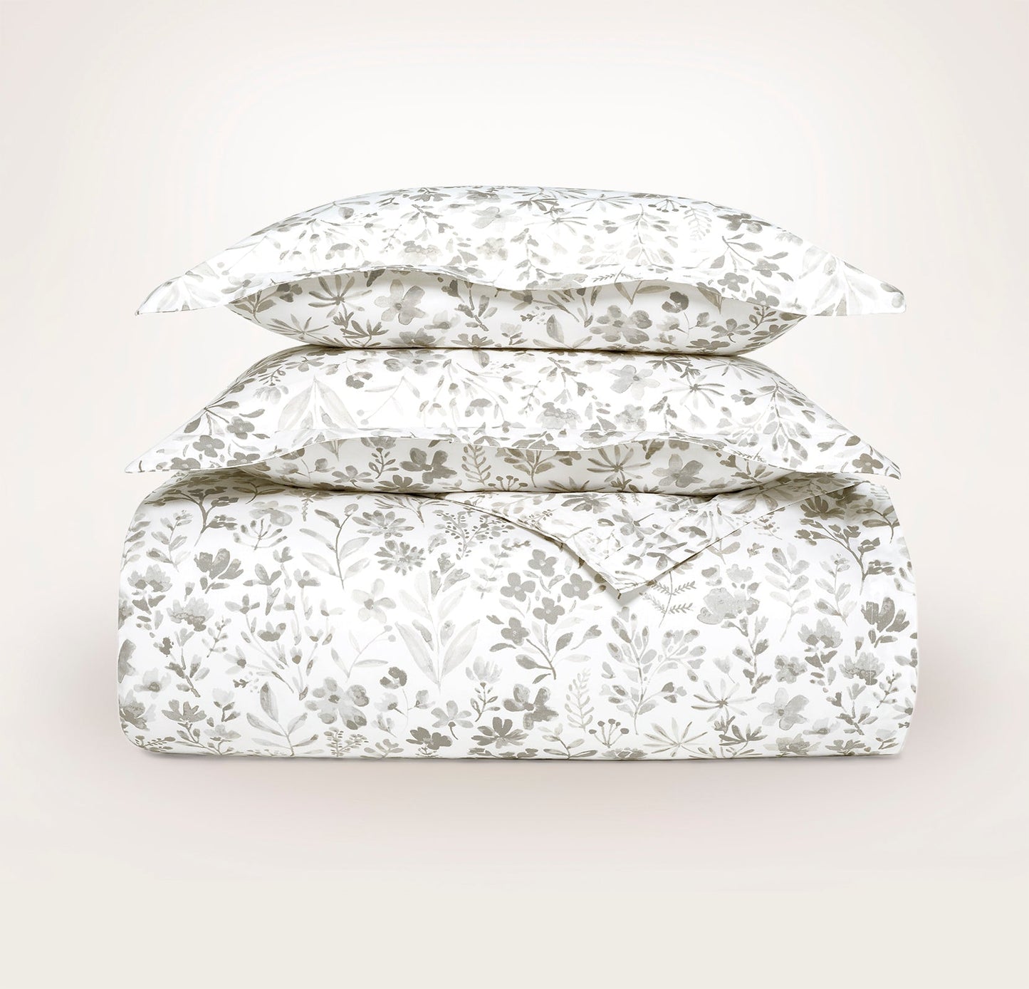 Signature Hemmed Duvet Set - Pewter Botanical