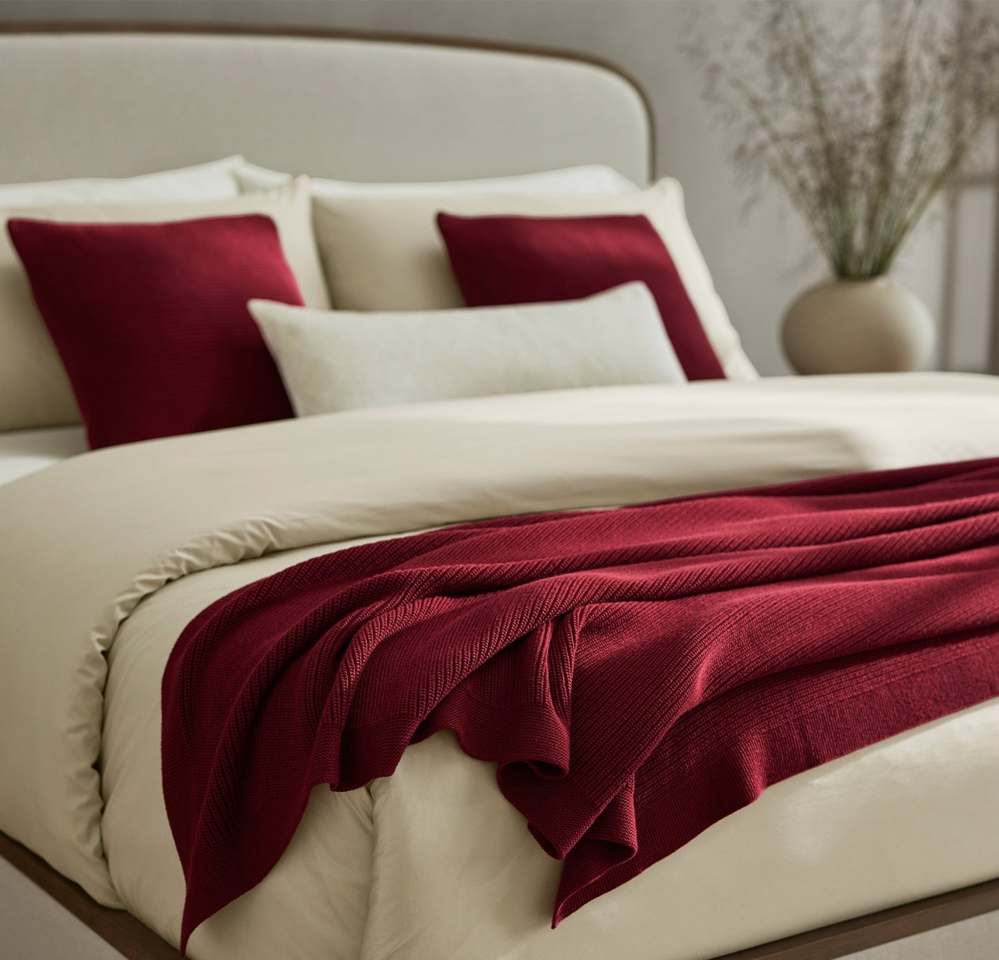 Ribbed Knit Throw Blanket - Cranberry