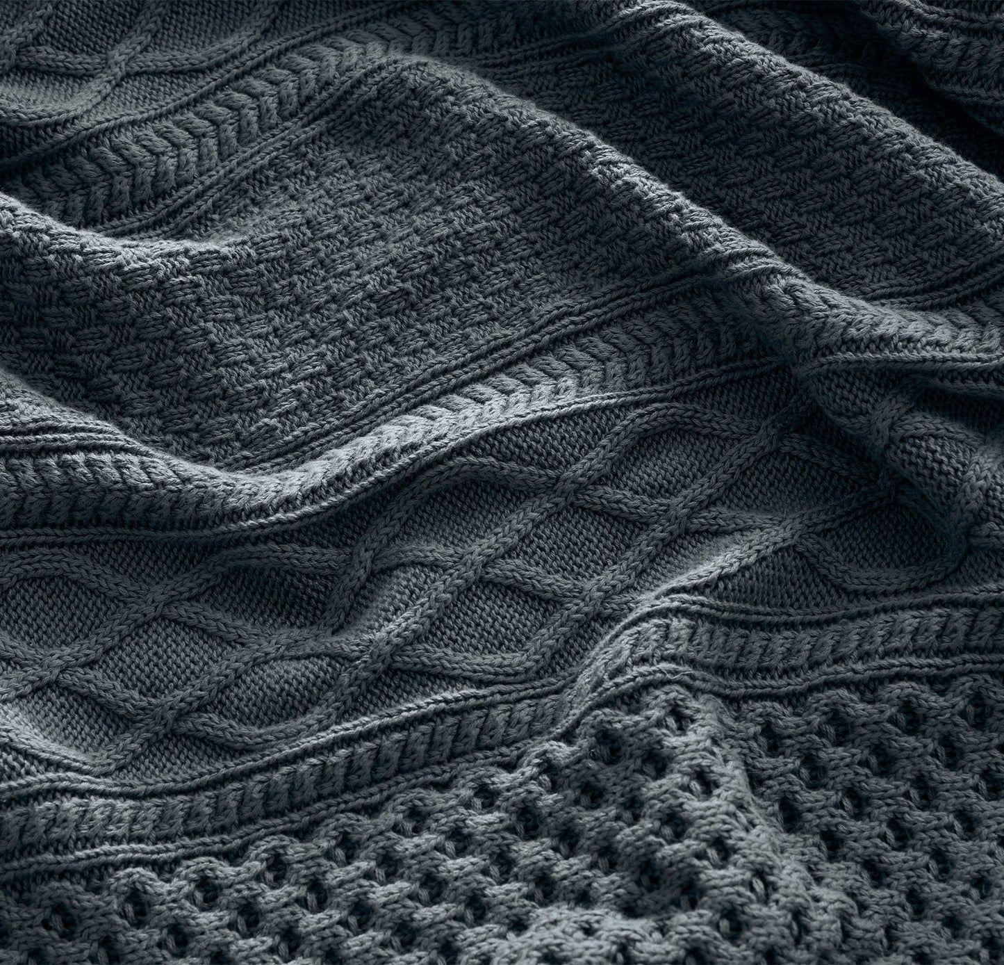 Aran Knit Throw Blanket - Deep Bluestone