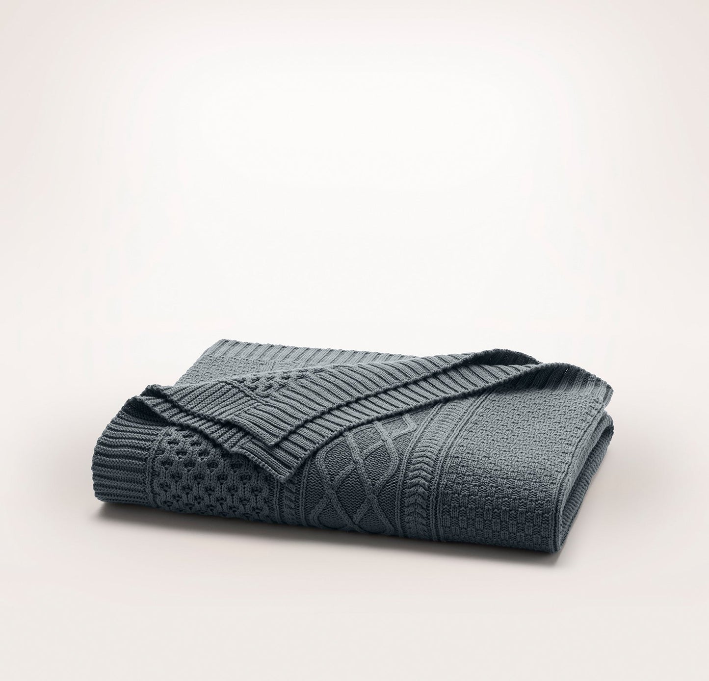 Aran Knit Throw Blanket - Deep Bluestone