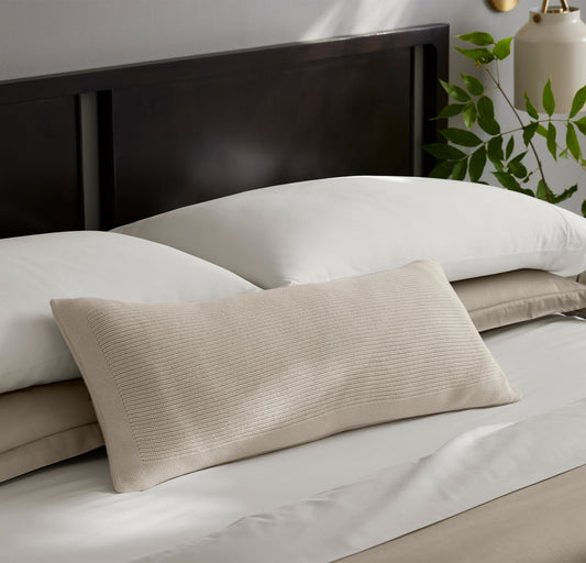 Ribbed Knit Pillow Cover (Lumbar) - Heathered Oatmeal