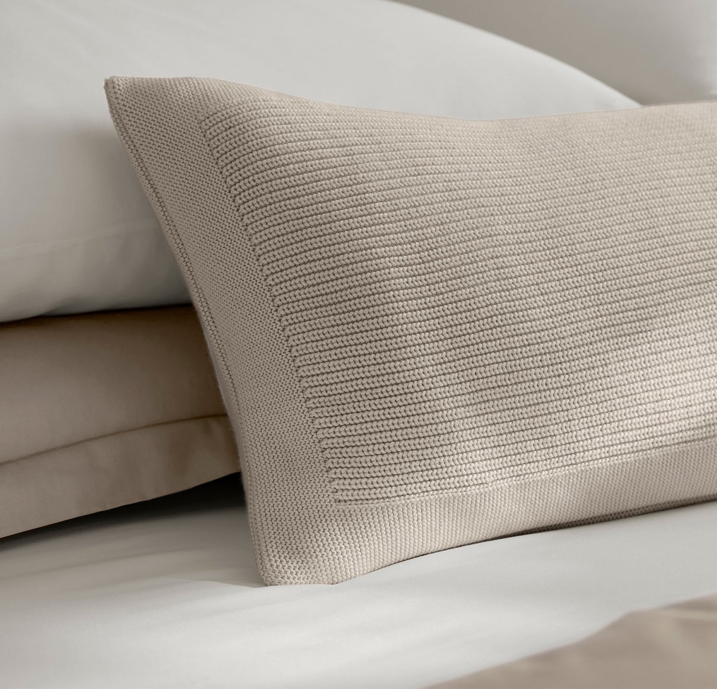 Ribbed Knit Pillow Cover (Lumbar) - Heathered Oatmeal