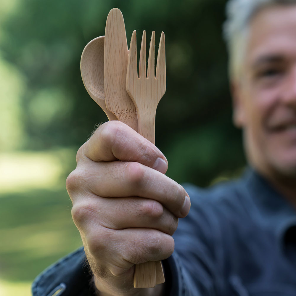 Reusable Bamboo Spoon, Knife & Fork Set