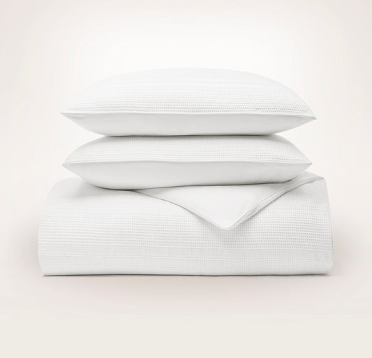 Waffle Duvet Set - White Dobby Stripe