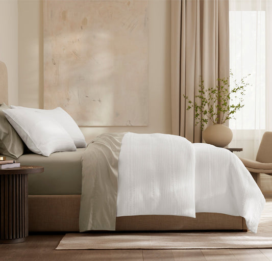 Waffle Duvet Set - White Dobby Stripe