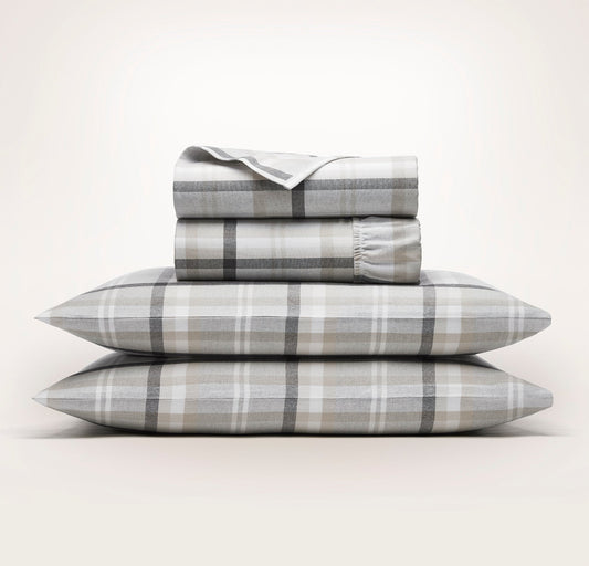 Flannel Sheet Set - Pewter Heathered Plaid