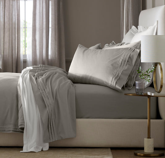Signature Embellished Pillowcase Set - Pewter/White Triple Framed