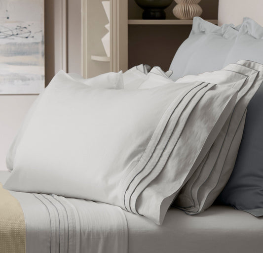 Signature Hemmed Pillowcase Set - White/Shore Triple Framed