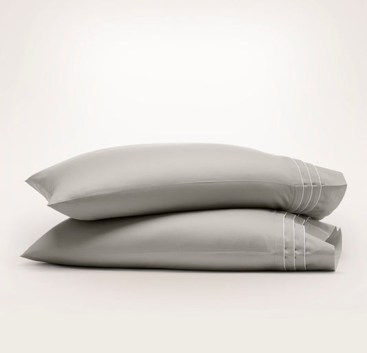 Signature Hemmed Pillowcase Set - Pewter/White Triple Framed