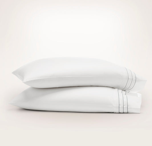 Signature Hemmed Pillowcase Set - White/Shore Triple Framed