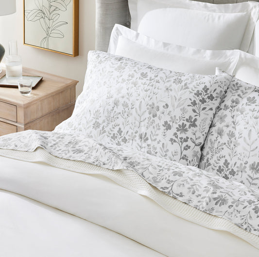 Signature Hemmed Pillowcase Set - Pewter Botanical