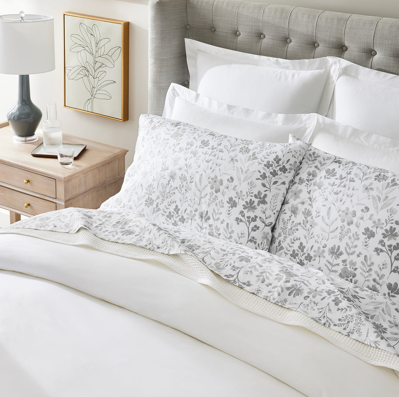 Signature Hemmed Sheet Set - Pewter Botanical